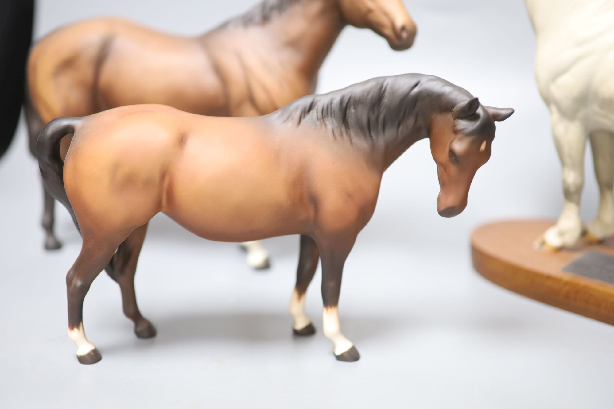 A Beswick Connoisseur model of Champion Welsh pony Gredington Simwnt 3614, overall height 23cm, a quarter horse and other horses